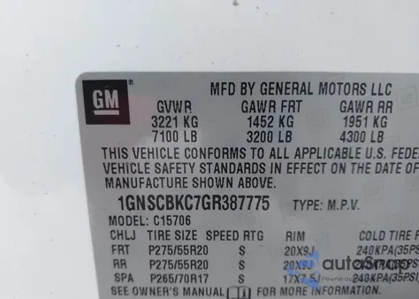 2016 Chevrolet Tahoe Lt z USA, uszkodzony, nr VIN 1GNSCBKC7GR387775